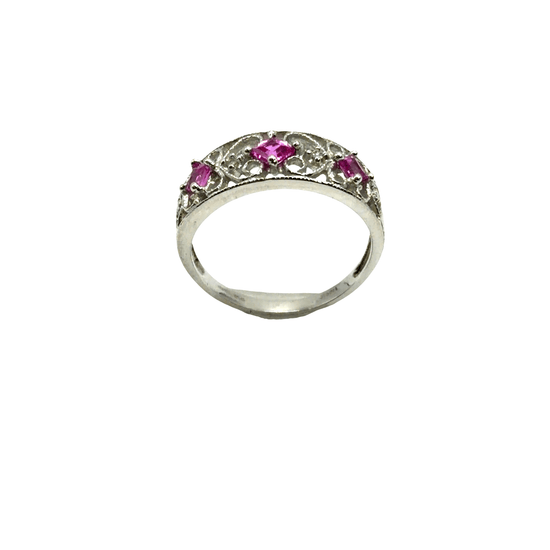 Vintage-Inspired Filigree Ruby Multistone Ring in 9CT White Gold 2.3g - Hyman’s Jewellers