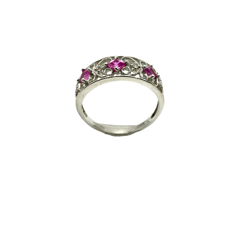 Vintage-Inspired Filigree Ruby Multistone Ring in 9CT White Gold 2.3g - Hyman’s Jewellers