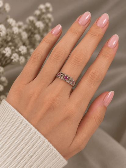 Vintage-Inspired Filigree Ruby Multistone Ring in 9CT White Gold 2.3g - Hyman’s Jewellers
