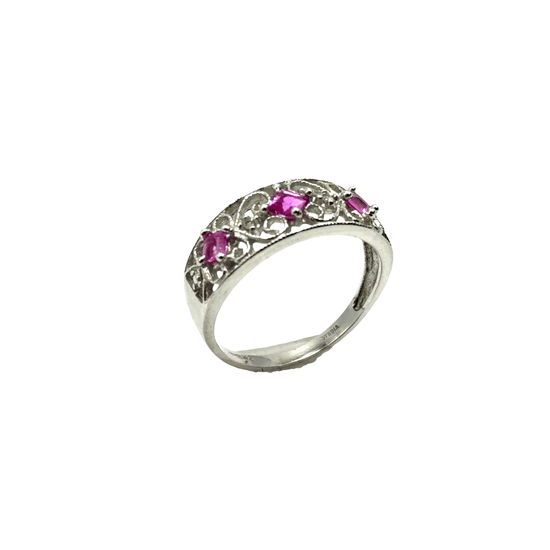 Vintage-Inspired Filigree Ruby Multistone Ring in 9CT White Gold 2.3g - Hyman’s Jewellers