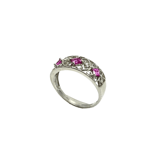 Vintage-Inspired Filigree Ruby Multistone Ring in 9CT White Gold 2.3g - Hyman’s Jewellers