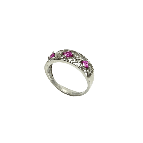 Vintage-Inspired Filigree Ruby Multistone Ring in 9CT White Gold 2.3g - Hyman’s Jewellers