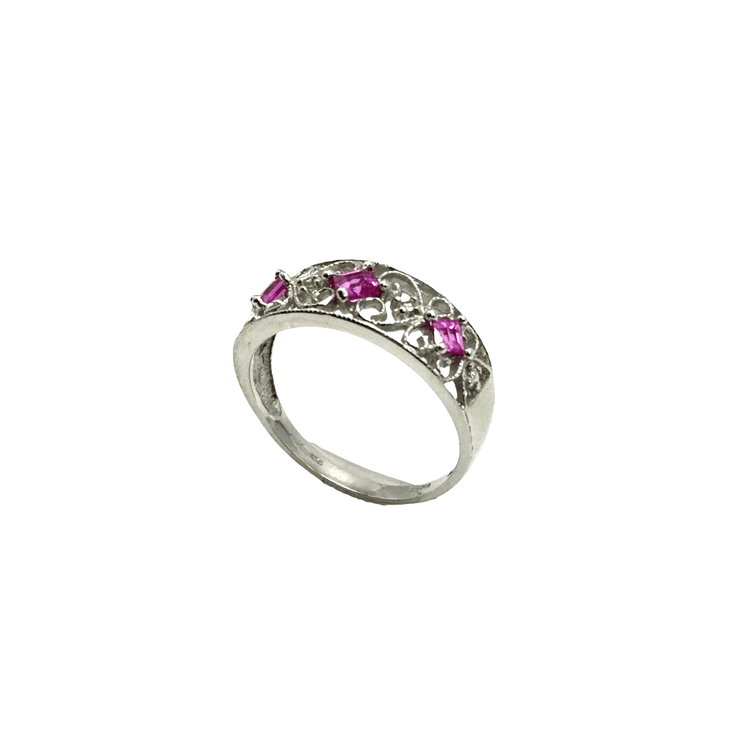 Vintage-Inspired Filigree Ruby Multistone Ring in 9CT White Gold 2.3g - Hyman’s Jewellers