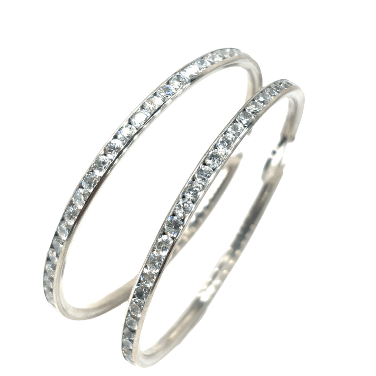 Women’s 10ct White Gold Hoop Earrings with Brilliant Cut Cz Stones - 2.5” 12.1g - Hyman’s Jewellers