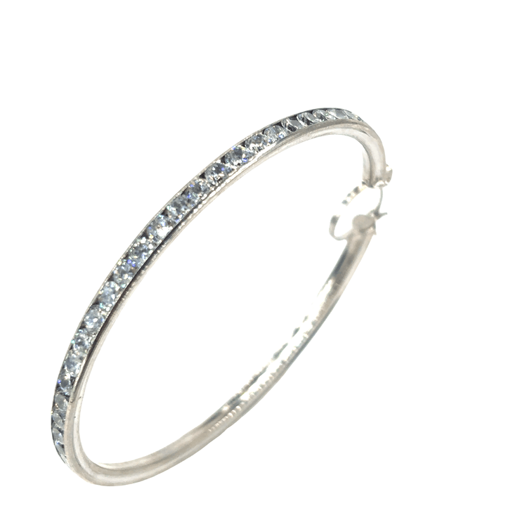 Women’s 10ct White Gold Hoop Earrings with Brilliant Cut Cz Stones - 2.5” 12.1g - Hyman’s Jewellers