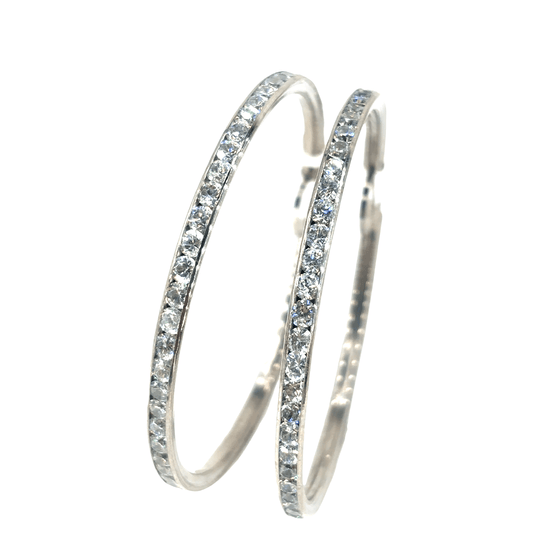 Women’s 10ct White Gold Hoop Earrings with Brilliant Cut Cz Stones - 2.5” 12.1g - Hyman’s Jewellers