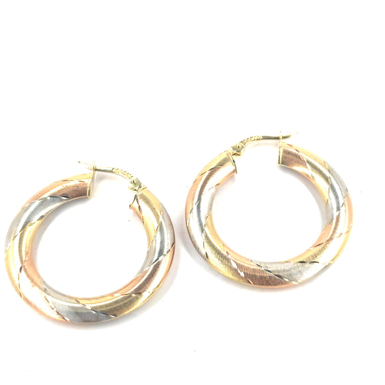 Women’s 14ct Tri Gold Hoop Earrings - 4g - Hyman’s Jewellers