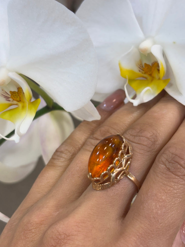 Women’s 14ct Yellow Gold Baltic Amber Ring - Hyman’s Jewellers