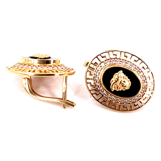 Women’s 14ct Yellow Gold Medusa Head Cz Earrings - 6g - Hyman’s Jewellers