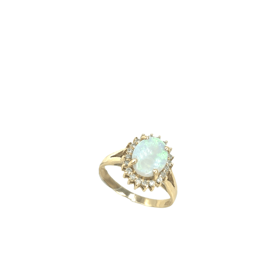 Women’s 14ct Yellow Gold Multi Stone Ring with Oval Cabochon Opal - 2.8g - Hyman’s Jewellers