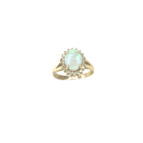 Women’s 14ct Yellow Gold Multi Stone Ring with Oval Cabochon Opal - 2.8g - Hyman’s Jewellers