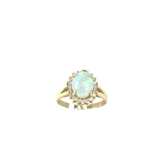 Women’s 14ct Yellow Gold Multi Stone Ring with Oval Cabochon Opal - 2.8g - Hyman’s Jewellers