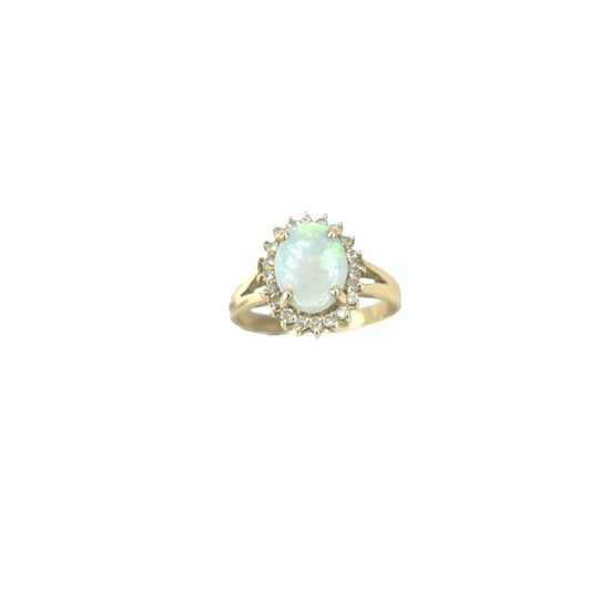 Women’s 14ct Yellow Gold Multi Stone Ring with Oval Cabochon Opal - 2.8g - Hyman’s Jewellers