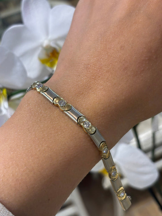 Women’s 14ct Yellow White Gold Diamond Brushed Finish Bracelet - 2.20ct 16.3g - Hyman’s Jewellers