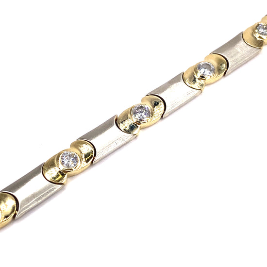 Women’s 14ct Yellow White Gold Diamond Brushed Finish Bracelet - 2.20ct 16.3g - Hyman’s Jewellers