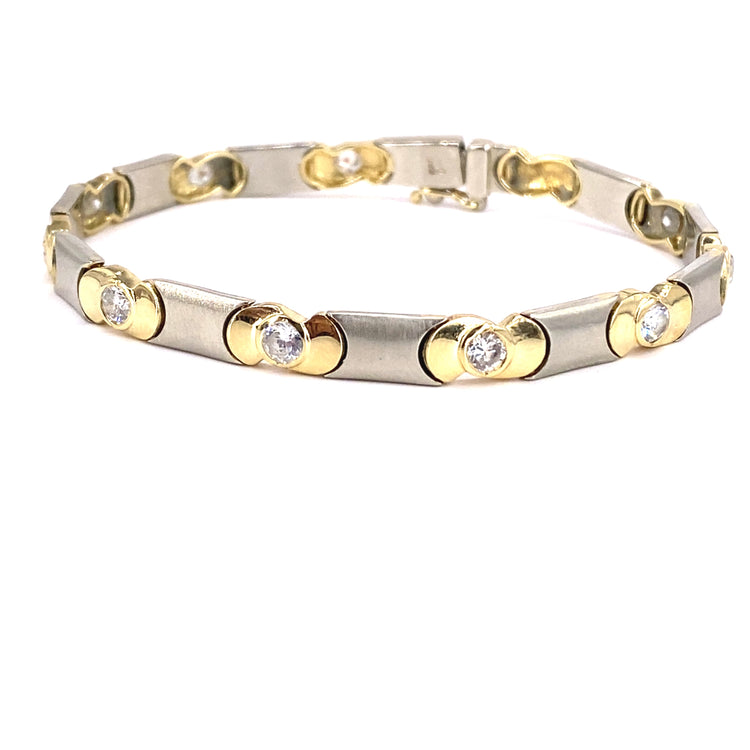 Women’s 14ct Yellow White Gold Diamond Brushed Finish Bracelet - 2.20ct 16.3g - Hyman’s Jewellers