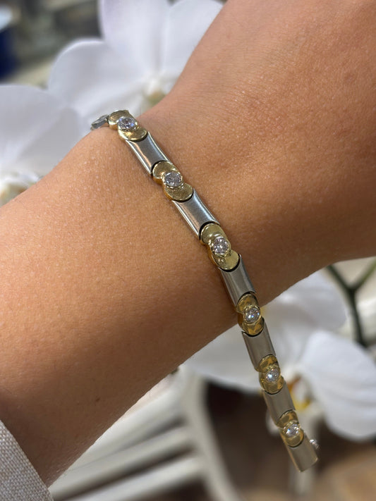Women’s 14ct Yellow White Gold Diamond Brushed Finish Bracelet - 2.20ct 16.3g - Hyman’s Jewellers