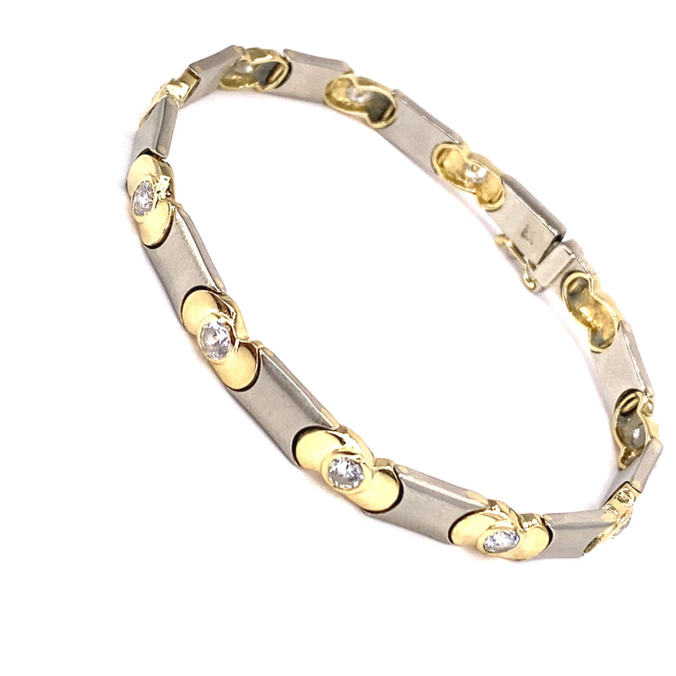Women’s 14ct Yellow White Gold Diamond Brushed Finish Bracelet - 2.20ct 16.3g - Hyman’s Jewellers