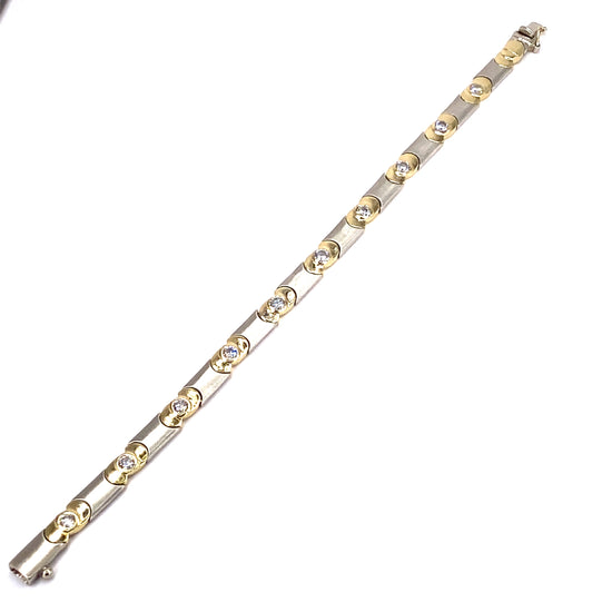 Women’s 14ct Yellow White Gold Diamond Brushed Finish Bracelet - 2.20ct 16.3g - Hyman’s Jewellers