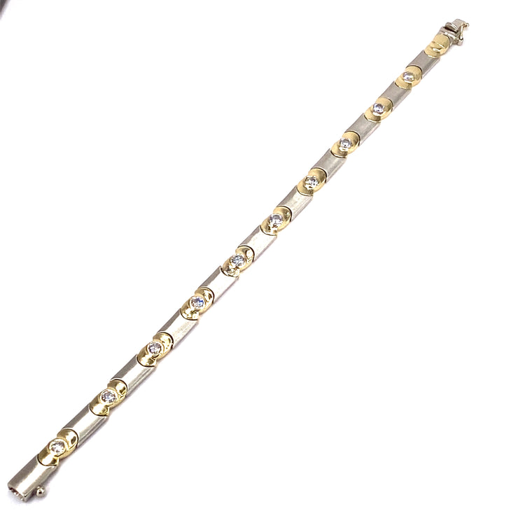 Women’s 14ct Yellow White Gold Diamond Brushed Finish Bracelet - 2.20ct 16.3g - Hyman’s Jewellers