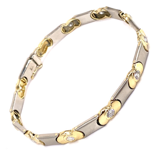 Women’s 14ct Yellow White Gold Diamond Brushed Finish Bracelet - 2.20ct 16.3g - Hyman’s Jewellers