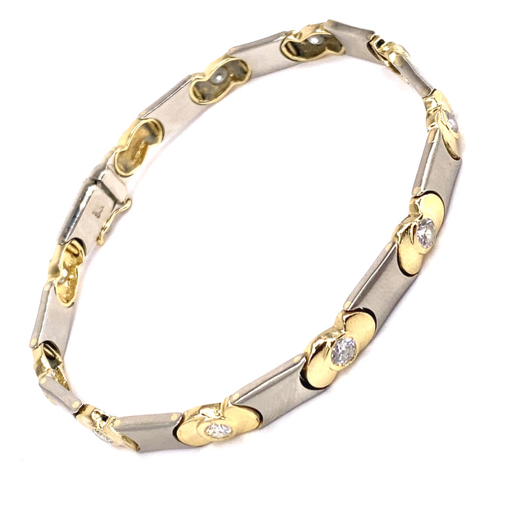 Women’s 14ct Yellow White Gold Diamond Brushed Finish Bracelet - 2.20ct 16.3g - Hyman’s Jewellers
