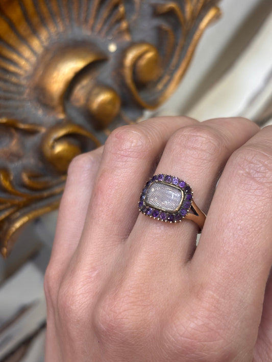 Women’s 15ct Yellow Gold Mourning Ring Amethyst Set - 4.8g - Hyman’s Jewellers