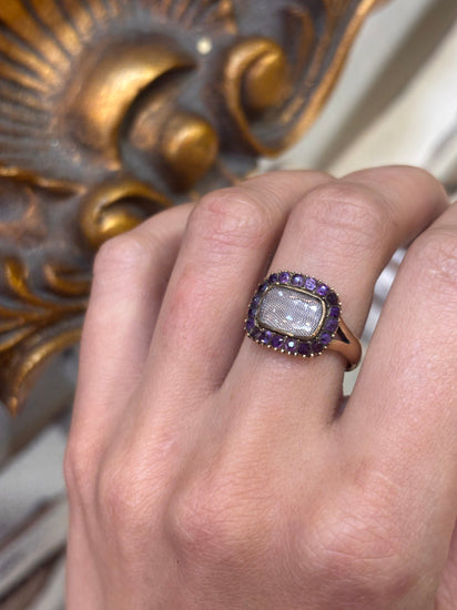 Women’s 15ct Yellow Gold Mourning Ring Amethyst Set - 4.8g - Hyman’s Jewellers