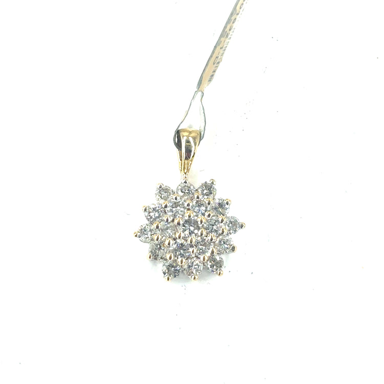 Women’s 18ct 1ct 2.6g Yellow Gold Diamond Cluster Floral Pendant - Hyman’s Jewellers