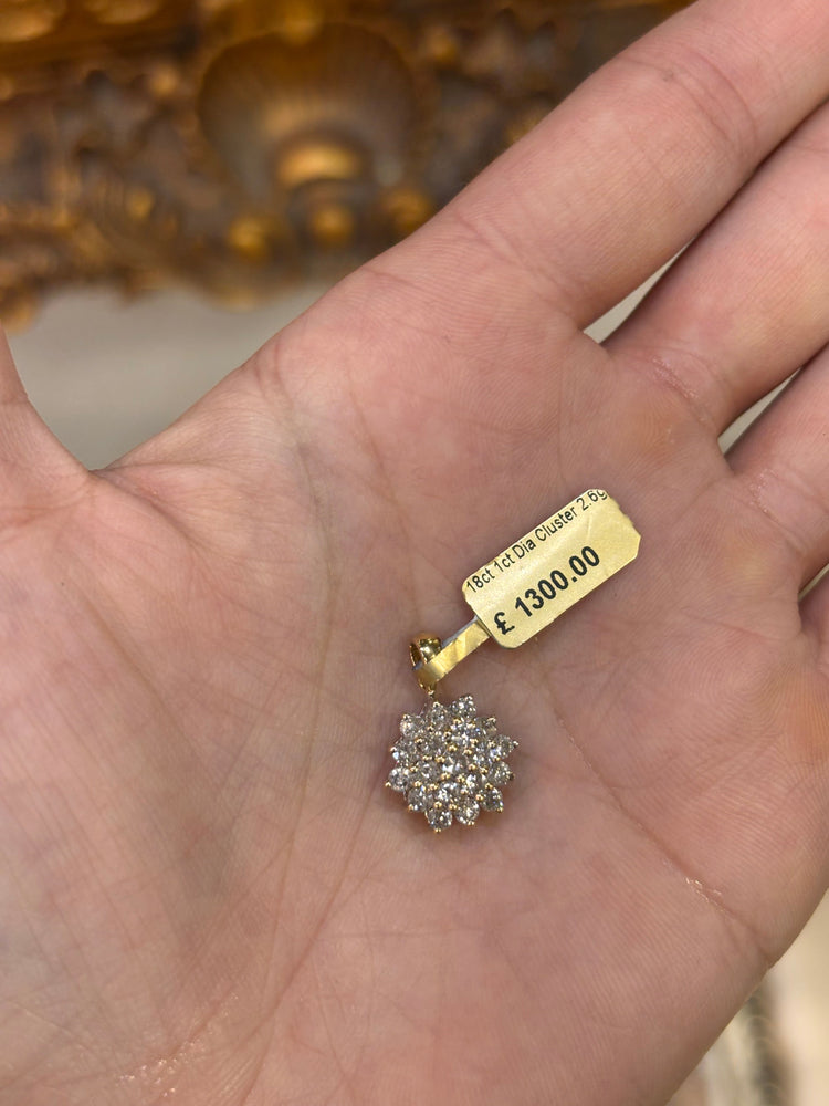 Women’s 18ct 1ct 2.6g Yellow Gold Diamond Cluster Floral Pendant - Hyman’s Jewellers