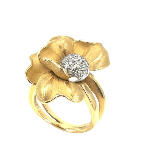 Women’s 18ct Anna Maria Cammilli Firenze Diamond Flower Ring Frosted Edges - 0.40ct - Hyman’s Jewellers