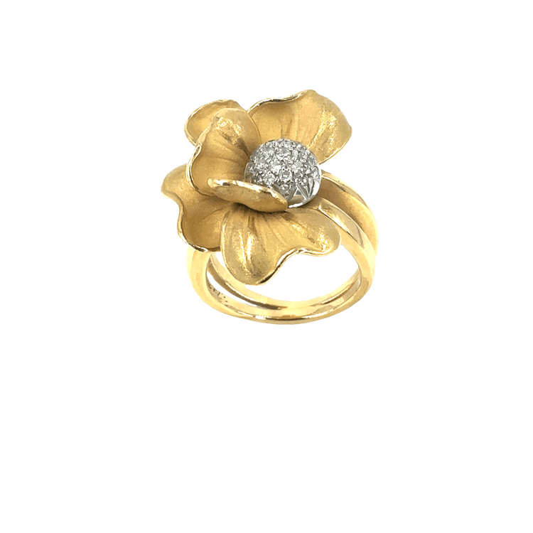 Women’s 18ct Anna Maria Cammilli Firenze Diamond Flower Ring Frosted Edges - 0.40ct - Hyman’s Jewellers