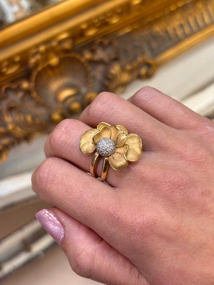 Women’s 18ct Anna Maria Cammilli Firenze Diamond Flower Ring Frosted Edges - 0.40ct - Hyman’s Jewellers