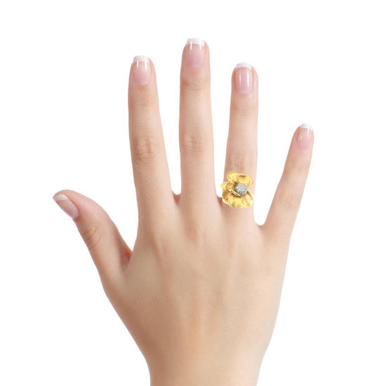 Women’s 18ct Anna Maria Cammilli Firenze Diamond Flower Ring Frosted Edges - 0.40ct - Hyman’s Jewellers