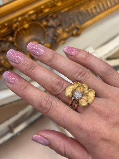 Women’s 18ct Anna Maria Cammilli Firenze Diamond Flower Ring Frosted Edges - 0.40ct - Hyman’s Jewellers