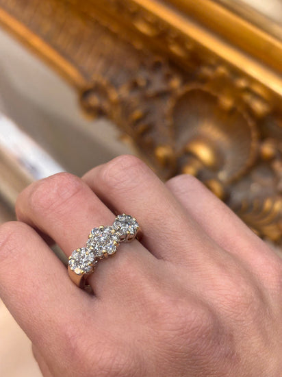 Women’s 18ct Diamond Flower Cluster Trilogy Ring in Yellow Gold - Hyman’s Jewellers