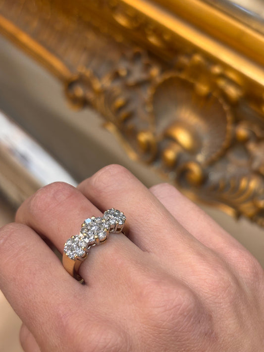 Women’s 18ct Diamond Flower Cluster Trilogy Ring in Yellow Gold - Hyman’s Jewellers