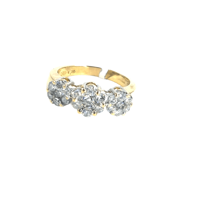 Women’s 18ct Diamond Flower Cluster Trilogy Ring in Yellow Gold - Hyman’s Jewellers