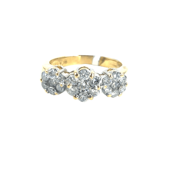 Women’s 18ct Diamond Flower Cluster Trilogy Ring in Yellow Gold - Hyman’s Jewellers