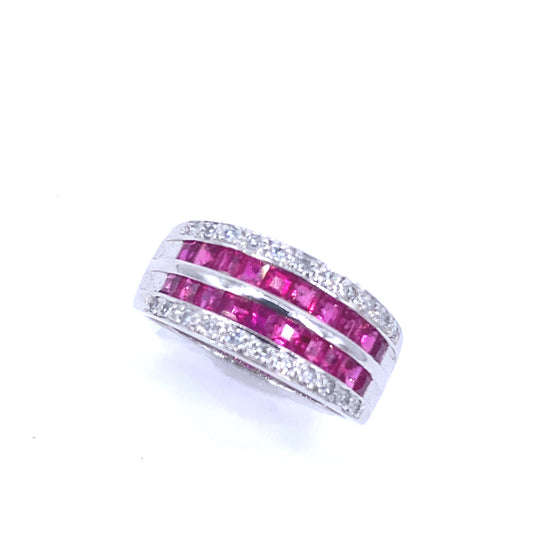 Women’s 18ct While Gold Diamond Ruby Half Eternity Ring - 0.45ct - Hyman’s Jewellers