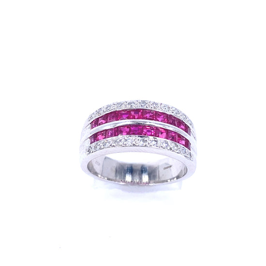 Women’s 18ct While Gold Diamond Ruby Half Eternity Ring - 0.45ct - Hyman’s Jewellers