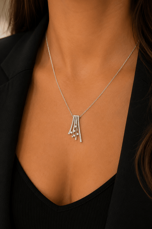 Women's 18ct White Gold Diamond Fan Pendant and Necklace - Hyman’s Jewellers