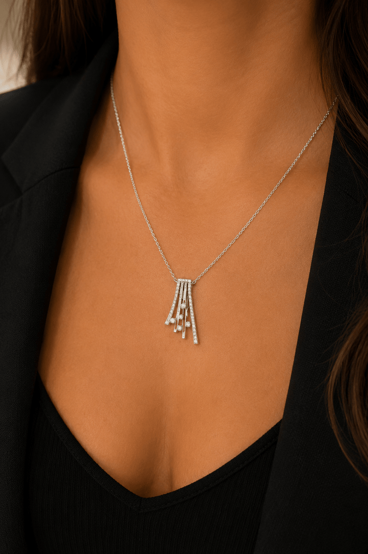 Women's 18ct White Gold Diamond Fan Pendant and Necklace - Hyman’s Jewellers
