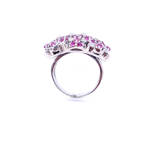 Women’s 18ct White Gold Diamond Ruby ‘Barbie’ Cluster Ring - 13.6g 0.50ct - Hyman’s Jewellers