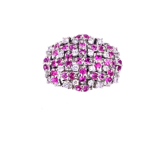 Women’s 18ct White Gold Diamond Ruby ‘Barbie’ Cluster Ring - 13.6g 0.50ct - Hyman’s Jewellers