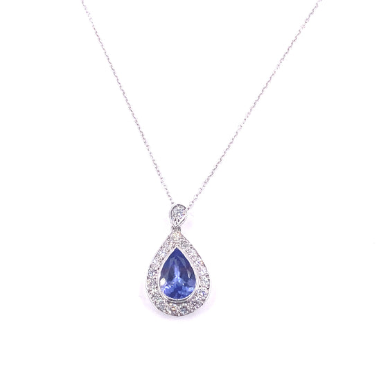 Women’s 18ct White Gold Diamond Tanzanite Pendant & Necklace - 3.8g - Hyman’s Jewellers