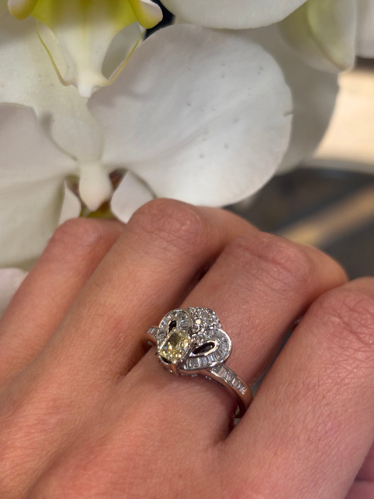 Women’s 18ct White Gold Ring with Radiant Cut Yellow Diamond - Hyman’s Jewellers