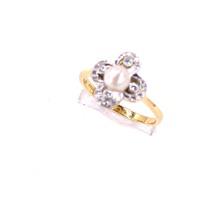 Women’s 18ct Yellow Antique Gold Pearl Diamond Ring - 3.4g 0.30ct - Hyman’s Jewellers