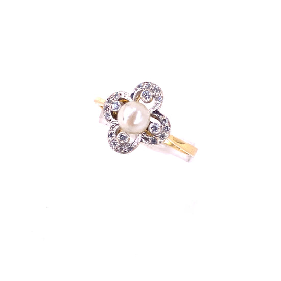 Women’s 18ct Yellow Antique Gold Pearl Diamond Ring - 3.4g 0.30ct - Hyman’s Jewellers