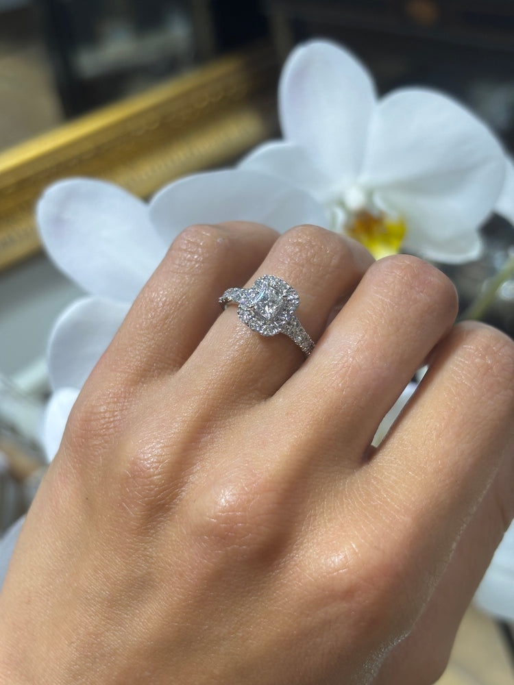 Women’s 18ct Yellow Gold Diamond Halo Cluster Engagement Ring - 1.20ct - Hyman’s Jewellers